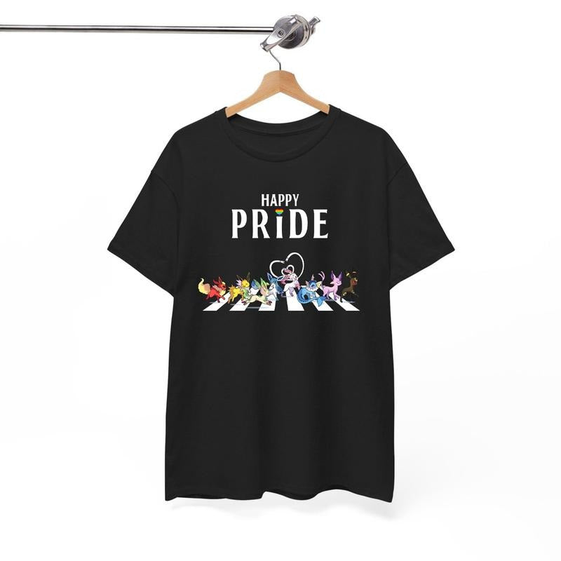 Happy Pride Evolutions, LGBT Friendly Shirt, LGBTQ+ Support Shirt, Rainbow Shirt, LGBT Pokemon Shirts, Pride Flag Shirt, Eevee LGBTQ+ Cotton Fabric