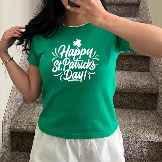 Happy St Paddy's Day Irish Baby Tee Lucky Shamrock Pub Beer St Patrick's Day Irish Baby Tee Women Ladies Top , Y2K 2000's Style, Streetwear Style