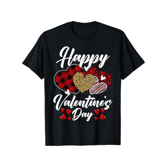 Happy Valentine'S Day Hearts with Leopard Plaid Valentine T-Shirt made in usa