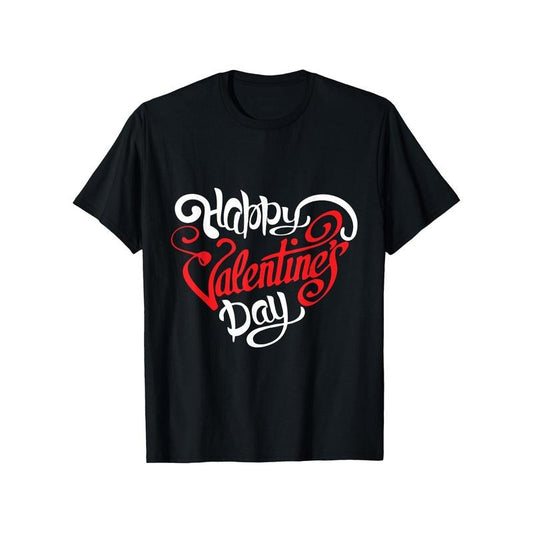 Happy Valentine's Day" Men's Cotton T-Shirt - Casual Crew Neck, Short Sleeve with Geometric Print, Perfect for Summer & Outdoor Activities made in usa