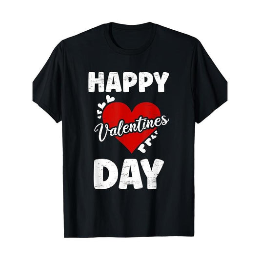 Happy Valentine's Day Couples Matching T-Shirts - 100% Cotton, Casual Crew Neck with Geometric Print, Short Sleeve - Perfect for All Seasons made in usa