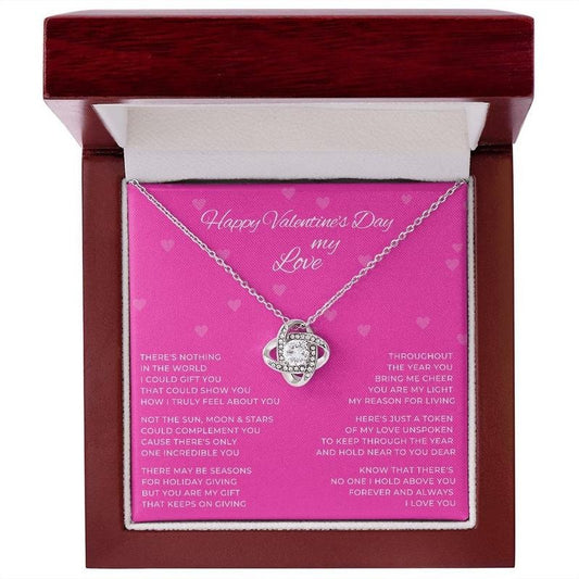 Happy Valentine's Day Pink Love Poem Love Knot Necklace, Valentine Gift For Her, Wife Girlfriend Soulmate Lover, Love Necklace With Message Card, Gift For Soulmate, Necklace With Gift Box, Valentines Presents, Jewelry Box, Gifts For Valentines Day