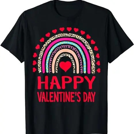 Happy Valentines Day Leopard Rainbow for Girls, Womens T-Shirt, Valentines shirt, Heart Sweatshirt, Funny Valentines Tee, Hodie and Sweater, T-Shirt