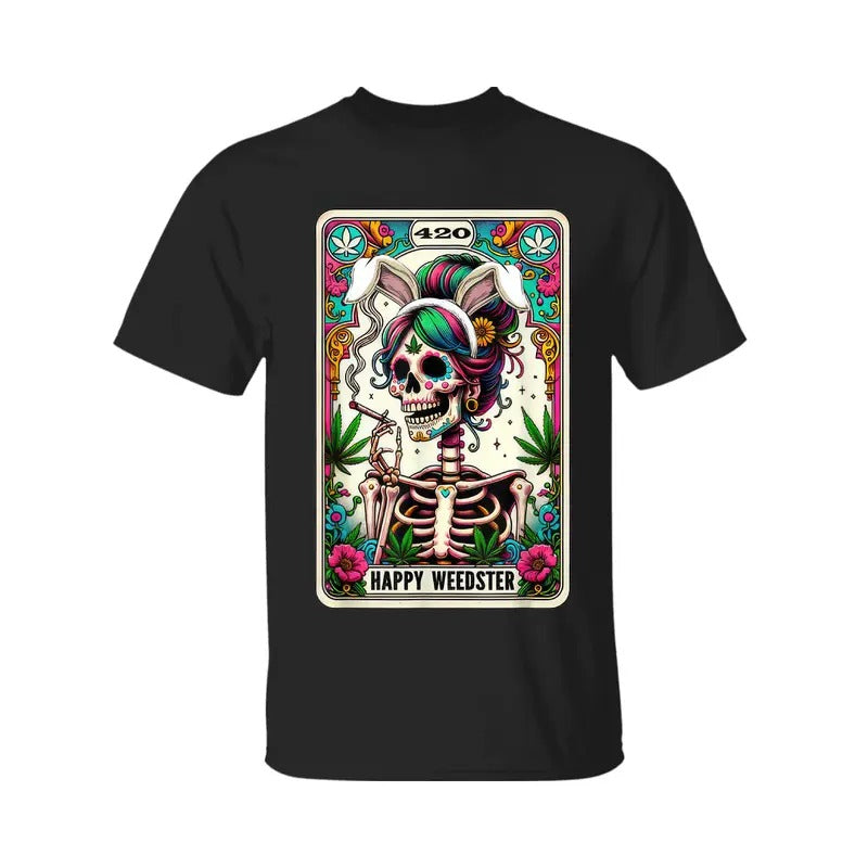 Happy Weedster 420 Easter Skeleton Smoking Weed Tarot Card T-Shirt, Eater SHirt, Graphic Tee For Men, For Women