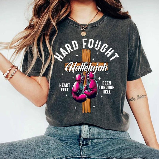 Hard Fought Hallelujah Christian Boxing Gloves Hard Fought Shirt, Religious Shirt, Church Tee, Lover Gift Faith Jesus Shirt Casual Comfort