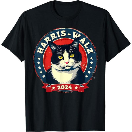 Harris Walz 2024 Funny Cat Election Kamala Harris Tim Waltz T-Shirt made in usa