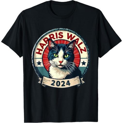 Harris Walz 2024 Funny Cat Election Kamala Harris Tim Waltz T-Shirt
