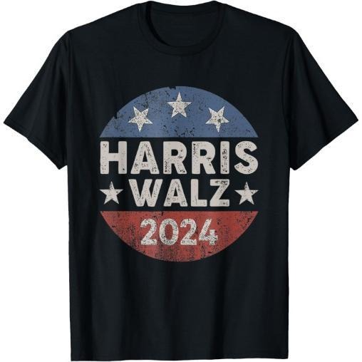 Harris Walz 2024 Vintage Button Kamala Harris Tim Walz T-Shirt made in usa