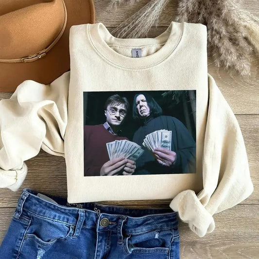 Harry potter and Severus Snape Money Gang Meme Funny Sweatshirt, Money Rich Severus Snape Hoodie, Wizard School Apparel, Harry Potter Hoodie Cotton