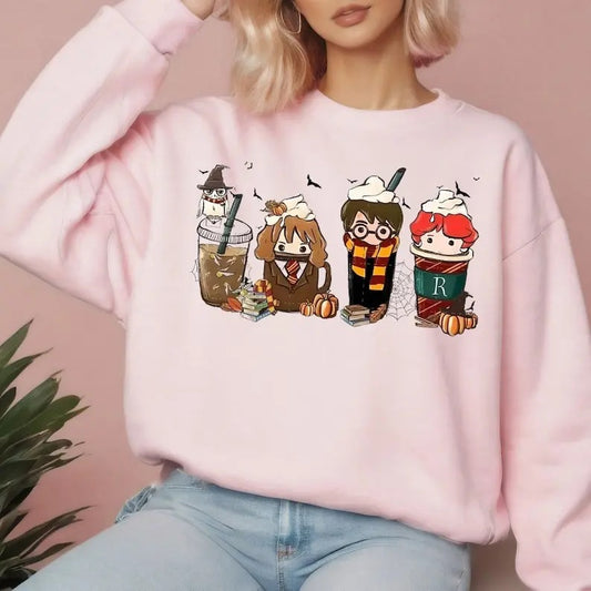 Harryyy Potterrr | Harryyy Ronnn Hermoineee | Cute Coffee Cups Drinks | Adult Sweatshirt All Sizes Gift For Harryyy Potterrr Fan Family Daughter