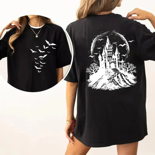 Haunted House Halloween Shirt, Halloween Party Bats Shirt, Spooky Season Tshirts, Vintage Halloween Tshirt Trendy, Unisex Short Sleeve Tee Shirt, Casual Clothing