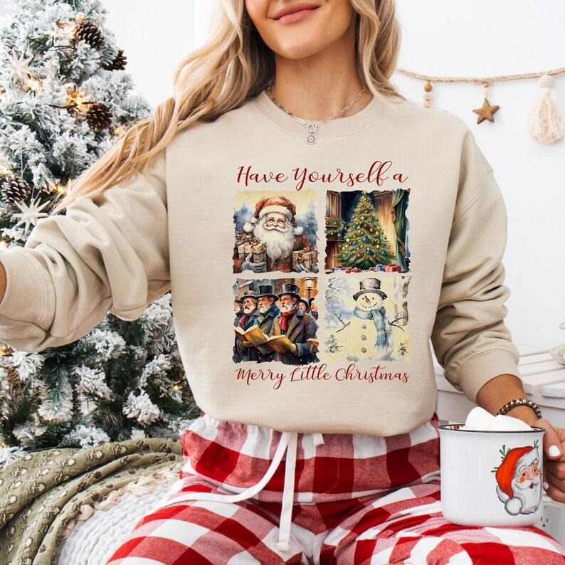 Have Yourself A Merry Little Christmas Sweatshirt, Vintage Santa Claus, Snowman Christmas T-shirt, Tis The Season Shirt, Merry And Bright