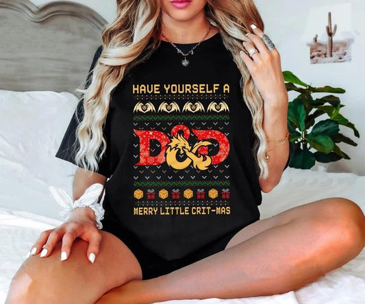 Have Yourself a Merry Little Critmas DnD Ugly Sweater Shirt, D&D Ugly Christmas Sweater Gift, Dungeon Master Christmas Pjs, Christmas Sweatshirt For DnD Fans, Polyhedral Dice Xmas Hoodie, Tabletop Rpg Christmas Gift, Christmas D20 Sweatshirt
