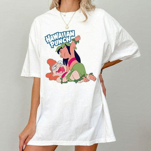 Hawaiian Punch Lillo and Stich Inspired Tee, Fight Club Tshirt, Aloha Hawaiian Vibes Shirt, Vintage Summer T-shirt, Retro Cartoon Tee for Men Women, Shirts for Casual Day