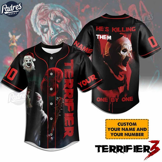 He Is Killing Them One By One By One Terrifier 3 Custom Baseball Jersey - Padres Jersey Oasis: Elevate Your Baseball Style Game