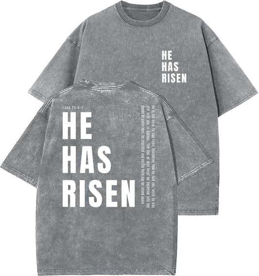 He Is Risen Unisex Washed T-Shirt, Christian t shirts, Vintage 90s Graphic Tee, Gift Top Womenswear Cotton Mineral Colorstyle{n002}2