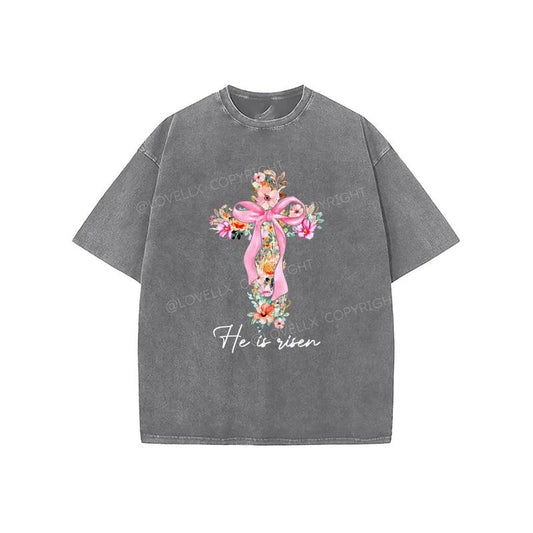 He Is Rizen Washed T-Shirt, Christian t shirts, Christian Jesus  t shirts, Vintage 90s Graphic Tee Gift Cotton Top Womenswear, Mineral color