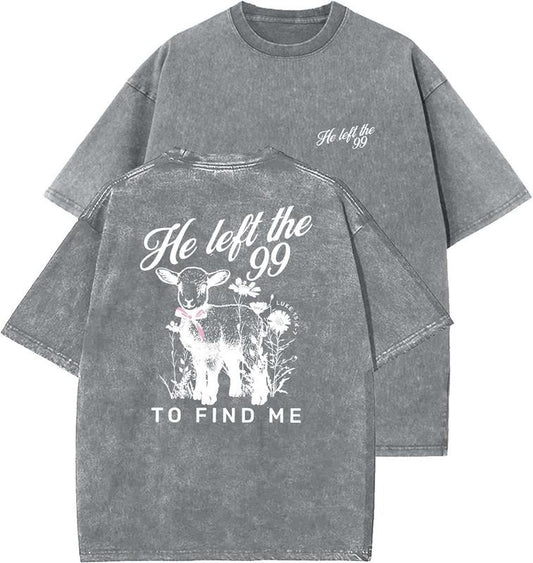 He Left The 99 To Find Me Unisex Washed T-Shirt, Christian t shirts, Vintage 90s Graphic Tee, Gift Top Womenswear Cotton Mineral Colorstyle{n002}2