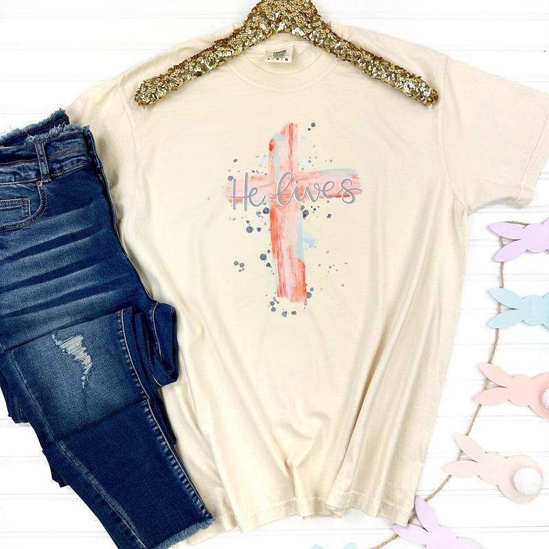 He Lives Cross Comfort Colors T-Shirt