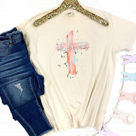 He Lives Cross Comfort Colors T-Shirt