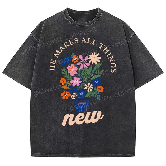 He Makes All Things New Unixes Washed T-Shirt, Christian Jesus  t shirts, Vintage 90s Graphic Tee Gift Cotton Top, Mineral color