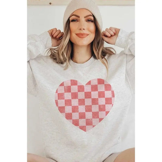 Heart Checkered Sweatshirt Womens Valentine Sweatshirt Women Valentines Day Sweatshirt Valentine's Day Gifts Valentines Sweater Heart