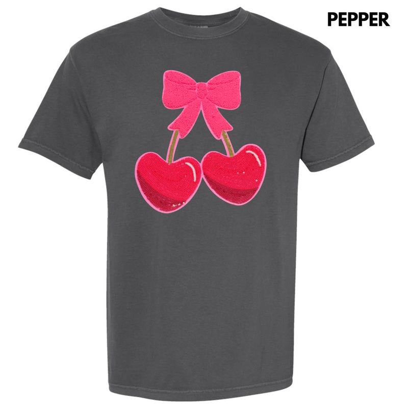 Heart Cherries Sequin Patch Comfort Colors T-Shirt
