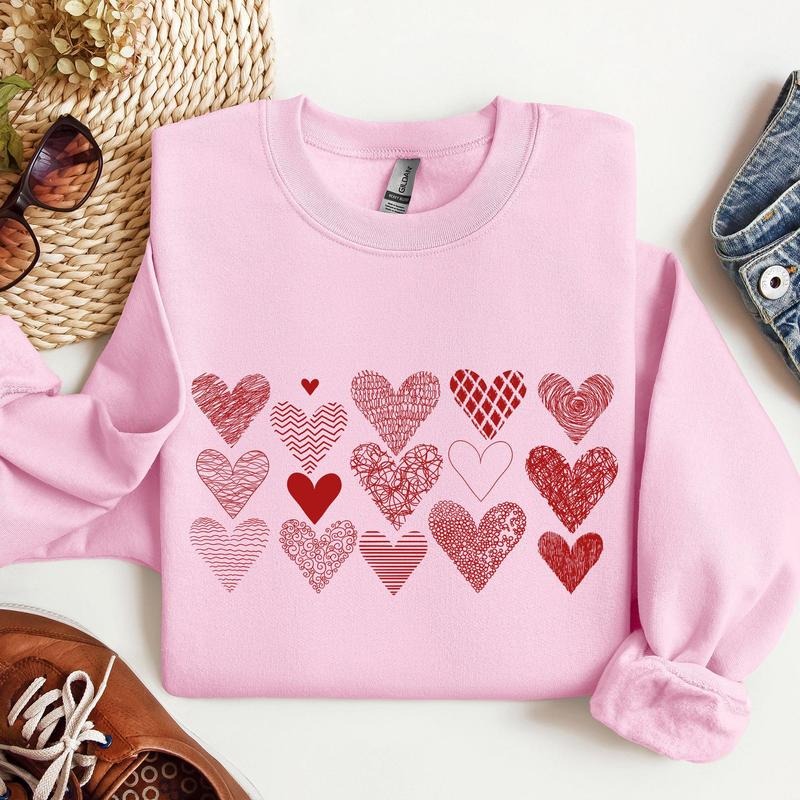 Heart Doodles, Sweatshirt, Valentine's Day, Crew Neck, Women's, Crewneck, Valentine's Day, Love, Heart, Cupid