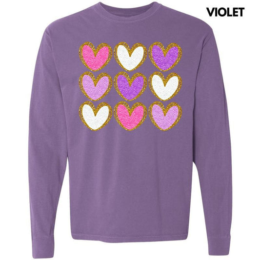 Heart Faux Glitter Collage Long Sleeve Comfort Colors T-Shirt 'NLB'
