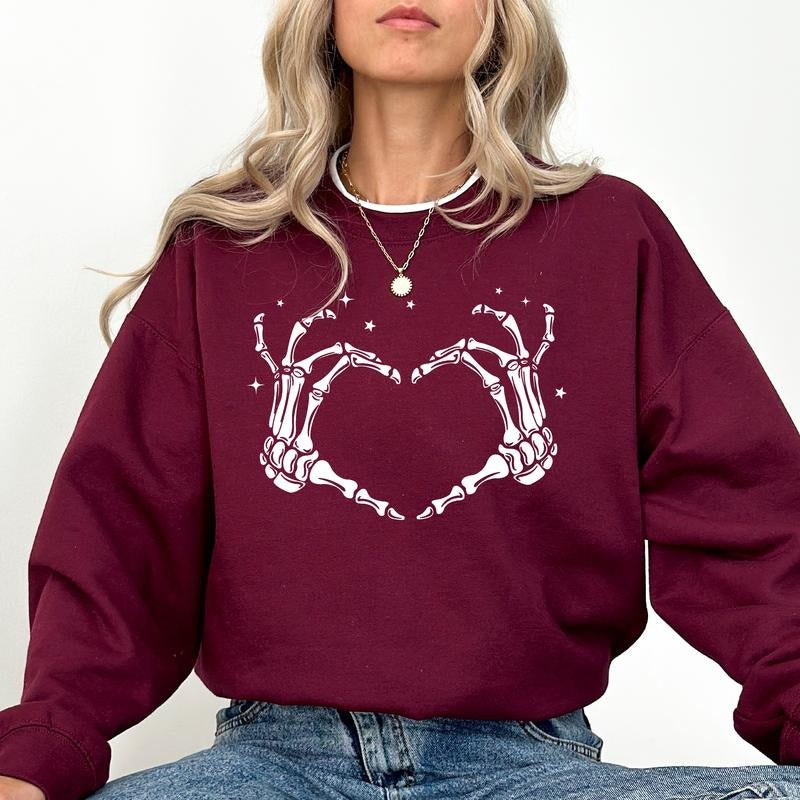 Heart Hands Sweatshirt, Funny Halloween Hand Crewneck, Spooky Women's Sweaters, Halloween Gift Ideas for Girls, Comfy Long Sleeve Pullover