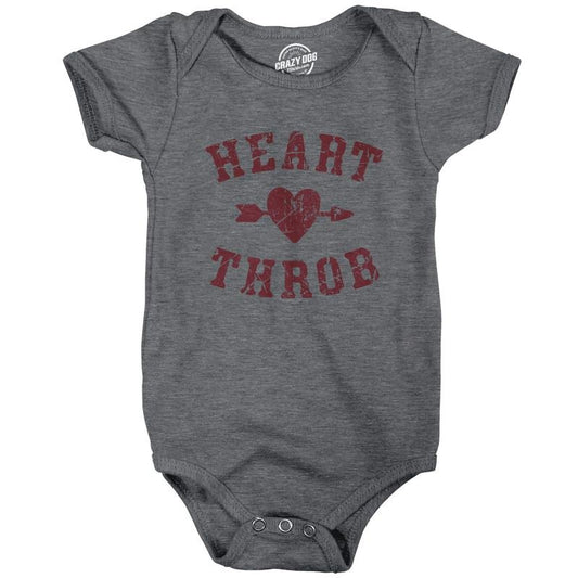Heart Throb Baby Bodysuit Funny Valentines Day Romper For Infants Funny Baby Onesies Love Onesie for Baby Novelty Onesie Dark Grey