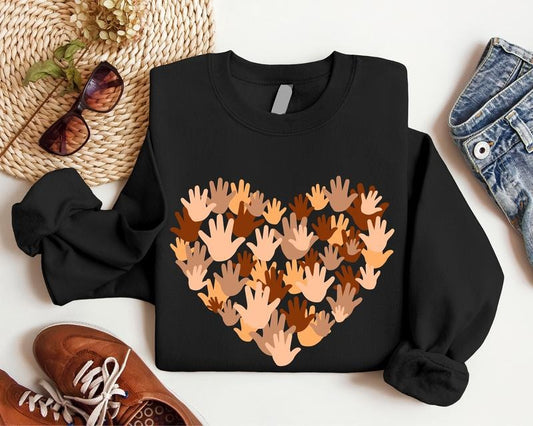Heart With Hands Sweatshirt, Different Races Skin Hoodie, Love Sweatshirt, Equal Rights Sweater, Human Rights Sweatshirt, Equality Hoodie, Differences Gift Sweater For Woman.