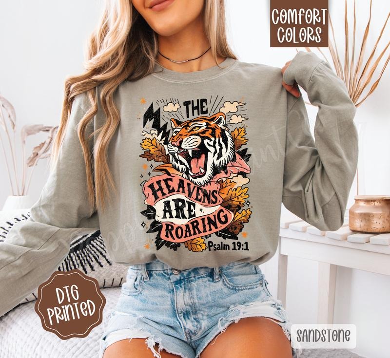 Heavens Are Roaring Comfort Colors Long Sleeve T-Shirt, Cute Women's Fall Religious Tee