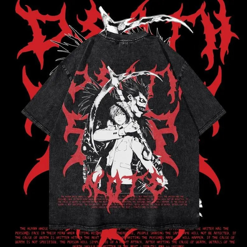 Heavy Oversized Dyenomite Mineral Wash Unisex Anime T-Shirt, Streetwear & Gym Style Ryuk Cotton Menswear