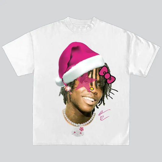 Hello Santa Chief Kitty Keef Pink Super Star Rap Tee x Christmas