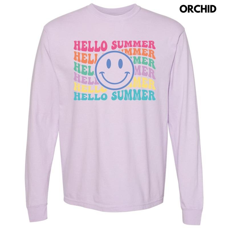 Hello Summer Happy Face Long Sleeve Comfort Colors T-Shirt 'NLB'