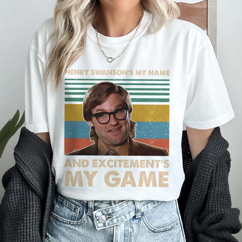 Henry Swanson's My Name And Excitement's My Game Vintage Shirt Big Trouble In Little China Movie Tee