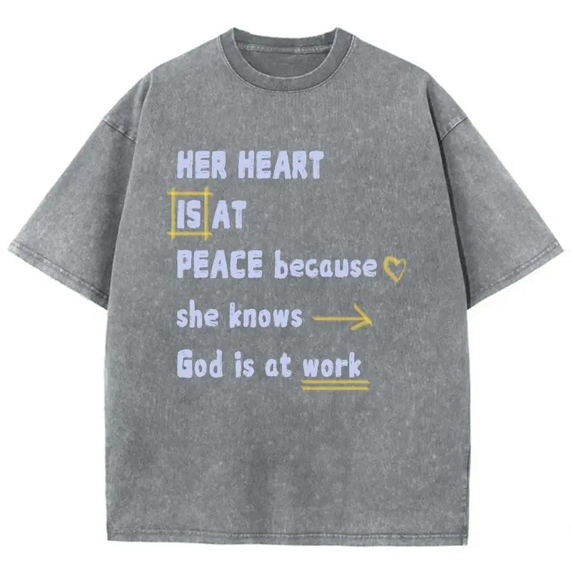 Her Heart Is At Peace Unisex Washed T-Shirt, Christian Jesus  t shirts, Vintage 90s Graphic Tee Gift Cotton Top Womenswear Bottom
