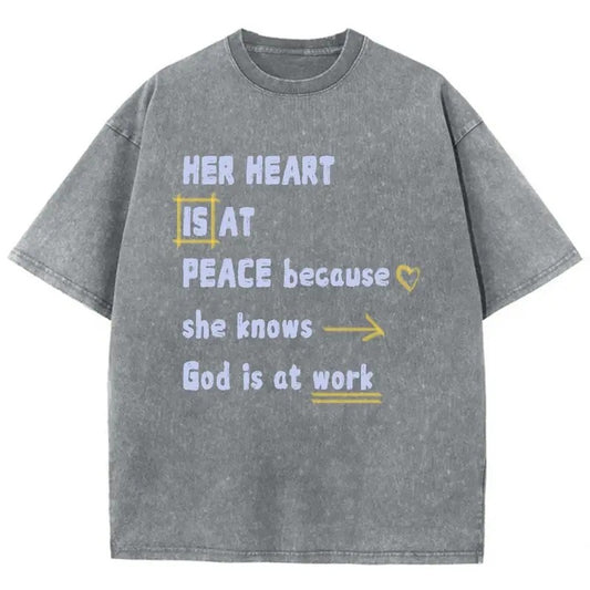 Her Heart Is At Peace Unisex Washed T-Shirt, Christian Jesus  t shirts, Vintage 90s Graphic Tee Gift Cotton Top Womenswear Bottom