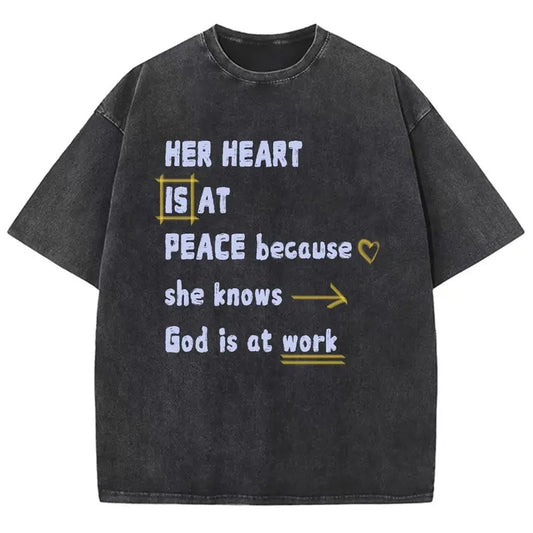 Her Heart Is At Peace Unisex Washed T-Shirt, Christian Jesus  t shirts, Vintage 90s Graphic Tee Gift