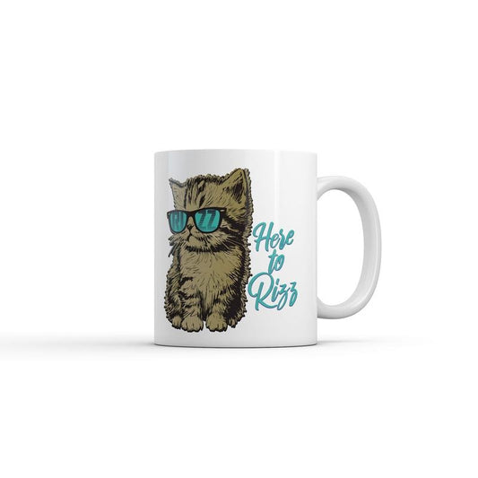 Here to Rizz Mug Funny Sarcastic Kitten Graphic Novelty Coffee Cup-11oz Funny Coffee Mugs Ceramic Printed Drinkware Cup