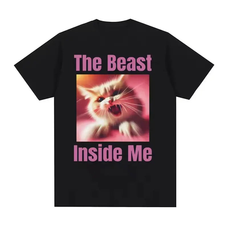 Het Beest Binnen Mij Grappige Leuke Kat Meme Vintage Graphic Tee Cadeau voor Vrouwen Mode Kawaii shirt mannen Casual Katoenen T-shirt met korte mouwen