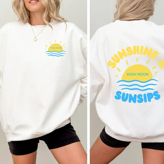 High noon Crewneck Sweatshirt, sunshine and sunsips, nooners pullover Casual Comfort