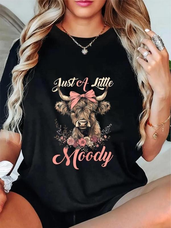 Highland Cow Just A Little Moody Flower Funny Farm Farmer T-Shirt, Full Size Range, Perfect Fit for Everyone, Casual Style