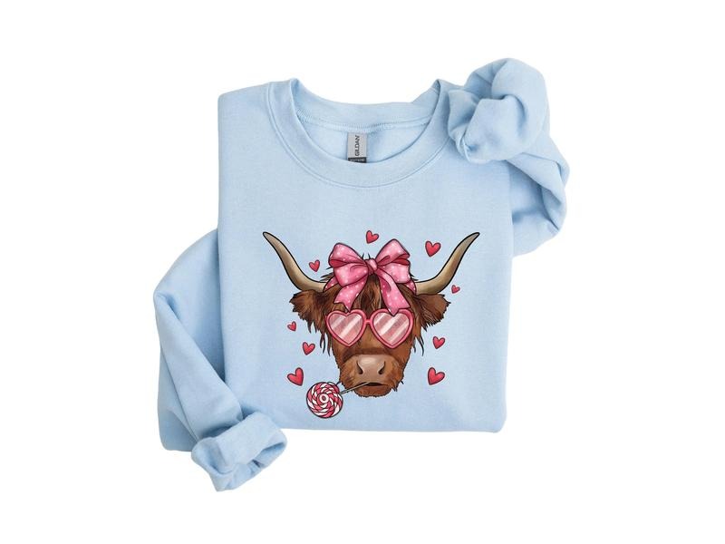 Highland Sweetheart Cow, Valentine's Day Cow Shirt, Moo Cow Shirt, Cow Lover Sweatshirt,Cute Valentine Day Outfit, Valentines Sweatshirt, Gifts For Women, Long Sleeve Crewneck Shirt, Valentine Gifts, Gifts For Valentines Day Vday Unisex Womenswear