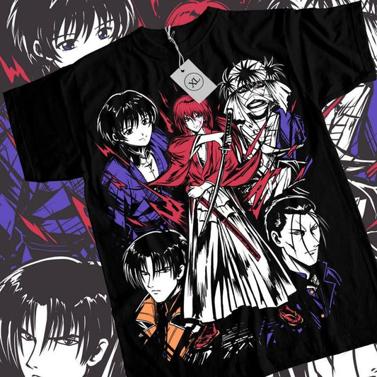Himura Kenshin Anime T-Shirt & Sweatshirt, Rurouni Kenshin Main Characters Graphic Tee, Anime Manga Lover Gifts Ball Cotton