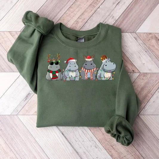 Hippopotamus Christmas Sweatshirt, Retro Hippo Christmas Light Sweatshirt, Hippo Lover Xmas Shirt, Hippo Christmas Crewneck, Christmas Gifts  T-shirt, sweater and Hoodie