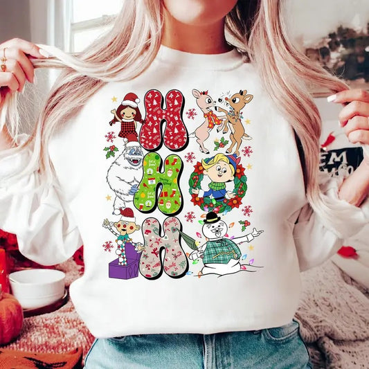 Ho Ho Ho Rudolph the Red-nosed Reindeer Christmas Shirt,Christmas Frosty the Snow Man Sweatshirt, Frosty's Snowflake Hoodie, Snowman Christmas Shirt, Rudolph family Christmas Reindeer Sweatshirt, Christmas 90s Movies Lovers TShirt, Merry Christmas Gift