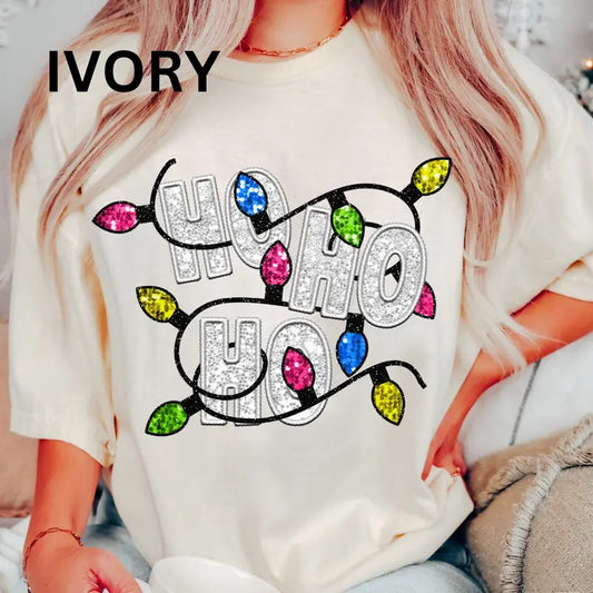 Ho Ho Ho christmas LIGHTS shirt Women's Oversized Christmas Shirt - Festive Printed Design - Cotton, Comfortable