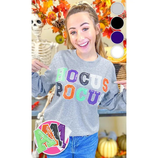 Hocus Pocus Halloween Sequin Graphic Long Sleeve T-Shirt